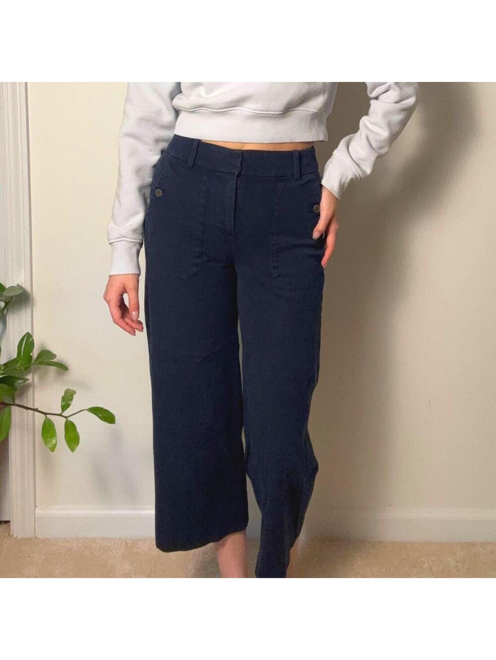 J.Crew Navy Wide Leg Stretch Trouser 0